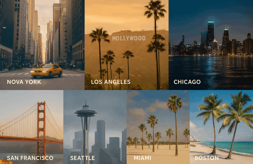 Cidades Americanas que Viraram Cenário de Filmes Famosos – cidades americanas em filmes icônicos como Nova York, Los Angeles, Chicago, San Francisco, Seattle, Miami e Boston