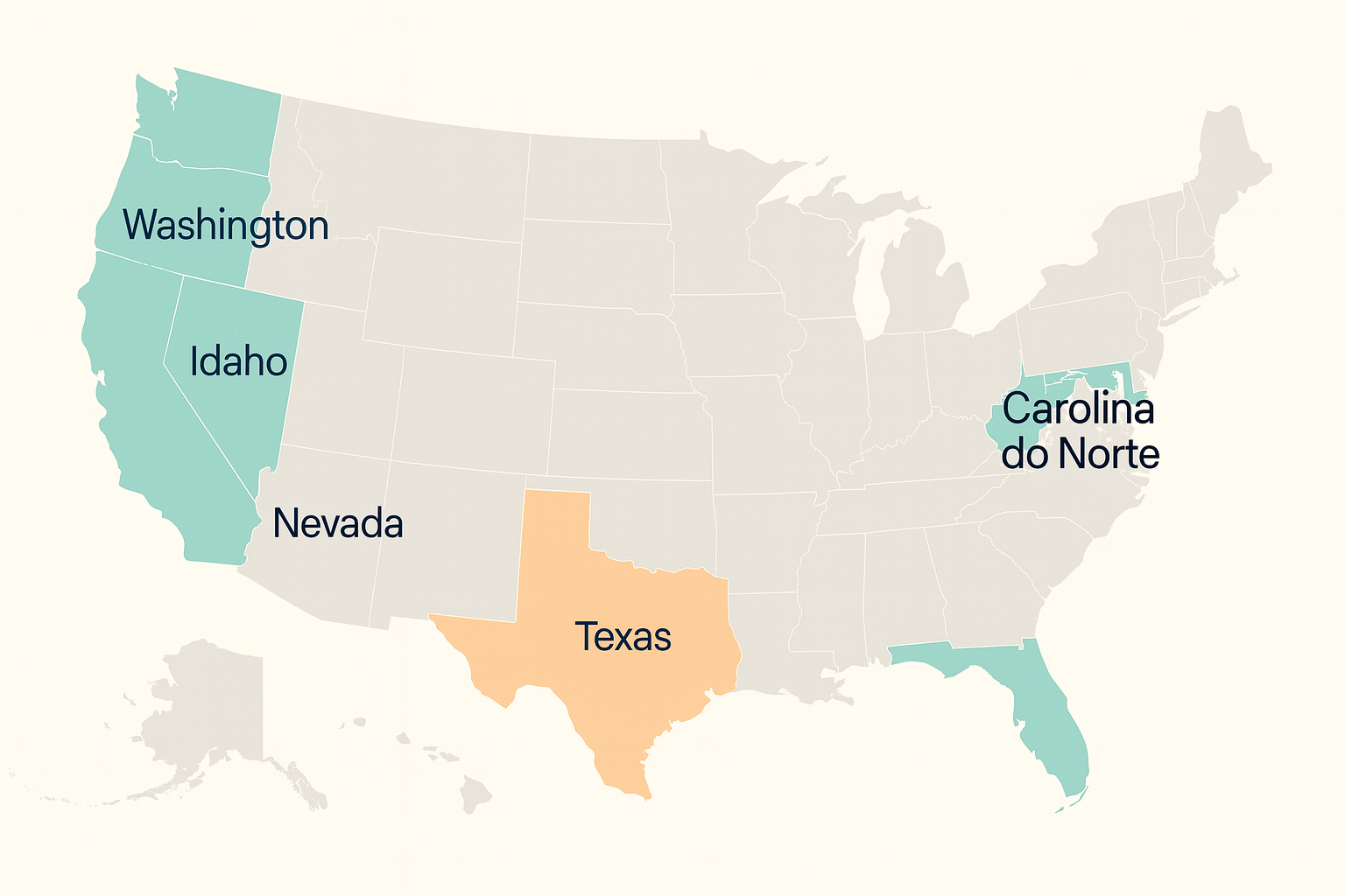 Melhores Estados para Empreender nos EUA – mapa com Washington, Idaho, Nevada, Texas, Carolina do Norte e Flórida como principais opções para empreendedores - SG Global Group